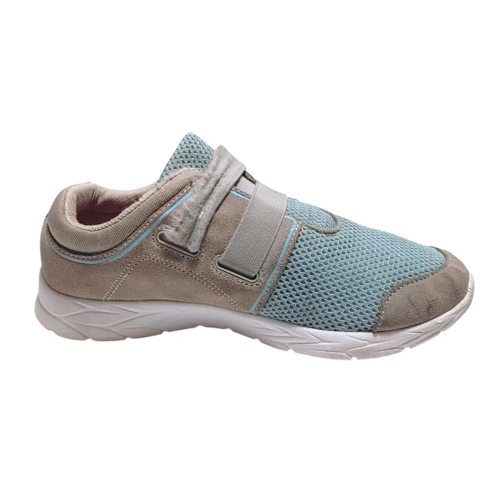 Vionic Ema Gray Suede Blue Mesh Laceless Comfort Sneakers Women's Size 8.5